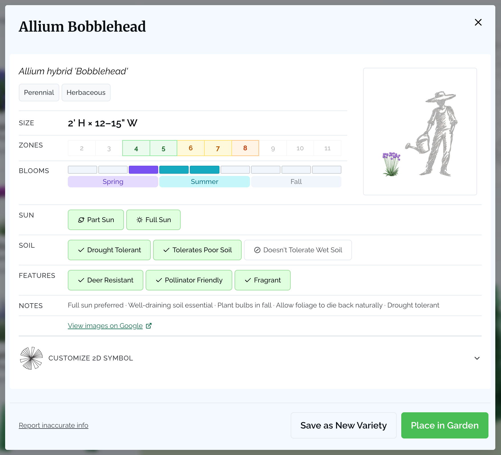 Plant library with detailed cards