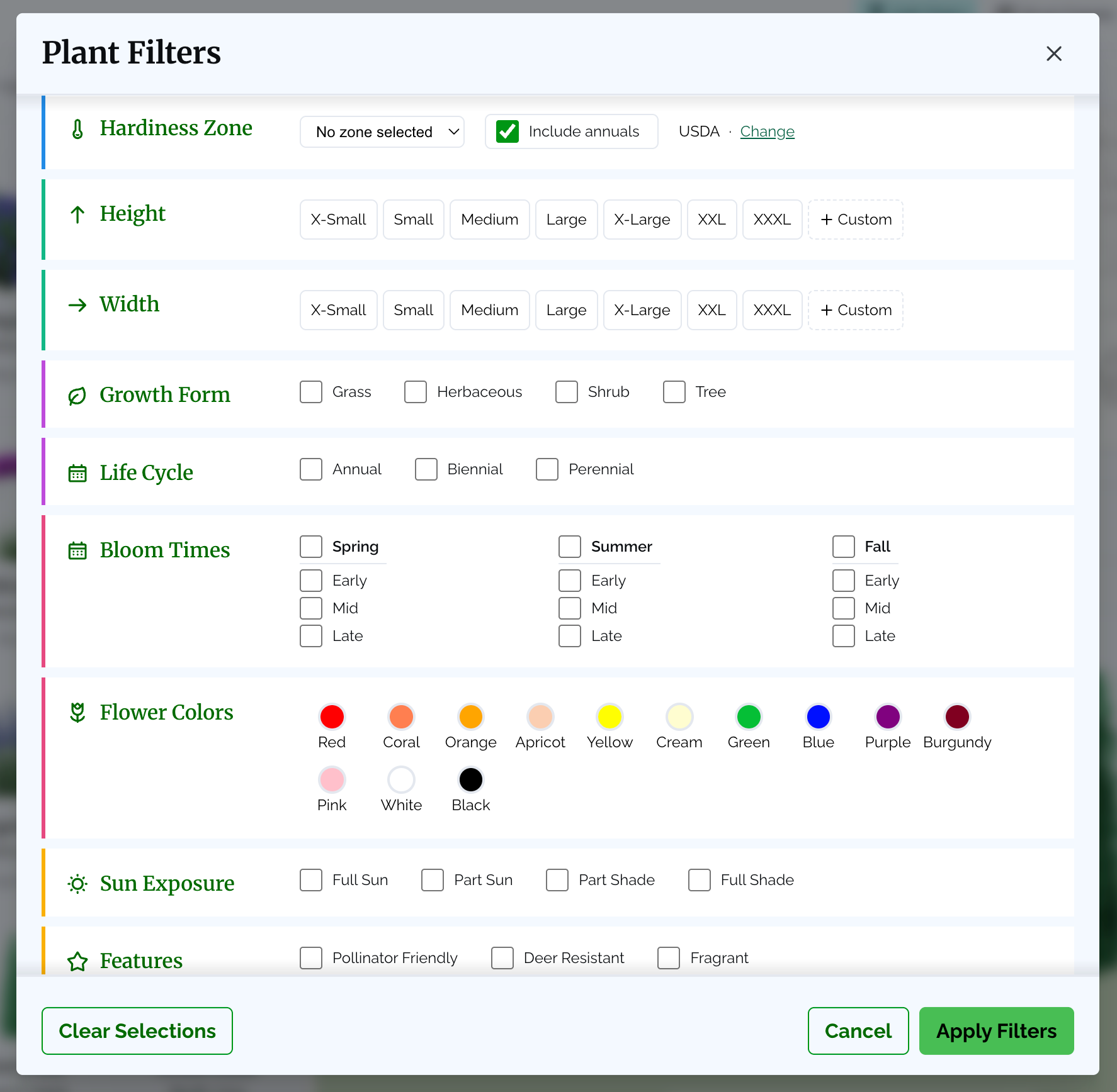 Plant search with filters